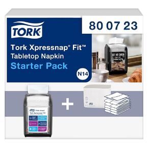 Tork Xpressnap Fit Tabletop Napkin Dispenser Starter Pack, 800723, N14 Dispenser for Restaurants Including 2 Bundles of White Refill Napkins