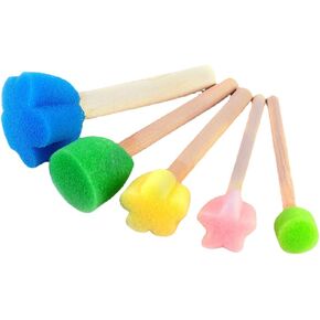 GSHLLO 10 Pcs Wooden Handle Foam Brush Round Flower Paint Sponge Brush DIY Sponge Stamps Card Making Drawing Tools for Craft Scrapbooking