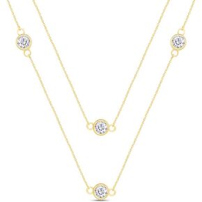 AFFY Sterling Silver Bezel Set Yard Station Chain Necklace Women 3MM Round Cubic Zirconia