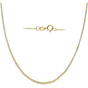 Everyday Elegance Solid 14K White, Yellow or Rose Gold Box Link Chain Necklace for Women Square Box Design| Spring Ring Clasp | 0.6mm or 1.0mm Thickness | 14, 16, 18, 20, 22 Inch Lengths With Gift Box