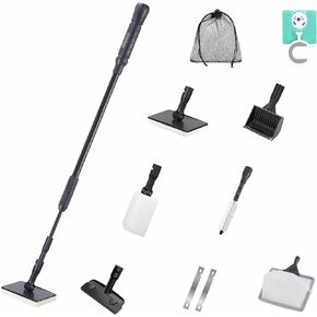 DEGGOX 6-in-1 Aquarium Cleaning Tool kit,Algae Scraper Scrubber Pad Sponge Telescopic Handle Fish Tank Brush Cleaner Fish Net Set for Saltwater and Freshwater