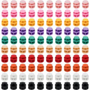 100 Pcs Assorted Color Plastic Double Hole Spring Cord Lock End Stopper Fastener Slider Toggles Clip for Parachute Buckle