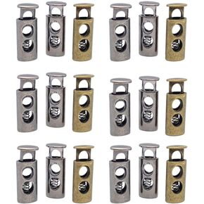 Metal Toggles 18 Pcs Alloy Toggle Stoppers Metal Double Hole Spring Elastic Adjustment Buckle for Belt Windbreaker Backpack