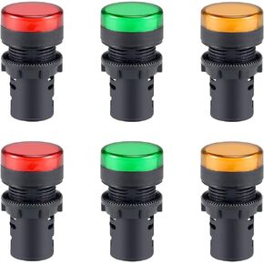 uxcell 6Pcs Red Green Yellow Indicator Light AC/DC 12V, 22mm Panel Mount, for Electrical Control Panel, HVAC, DIY Projects
