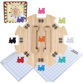 GOTHINK Mexican Train Dominoes Accessories Set - Large Size Pine Hub, 9 Colorful Metal Markers, 50-Sheet Score Pads*2