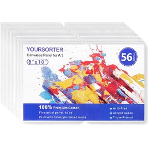 YOURSORTER 56 Pack 8x10 Inch Canvas Boards for Painting Bulk, Kids Art Novices Blank Canvases for Painting, Gesso Primed Acid-Free 100% Cotton Canvas Panels for Acrylic Oil Watercolor Tempera Paint
