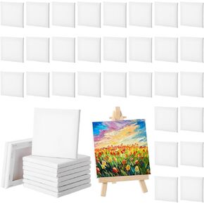 Yeaqee 50 Pcs Canvas Boards for Painting,Mini Blank Canvases for Painting,100% Cotton Primed,Acrylic Canvas Panels for Oil Paint,Watercolor,Gouache & Tempera(Thin,5.91 x 5.91 Inch)