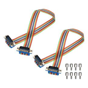MECCANIXITY 2 Pcs IDC Rainbow Wire Flat Ribbon Cable DB15 Male to DB15 Male 11.8 Inch Length 2.54mm Pitch Breadboard Jumper Wires for Electronic Projects