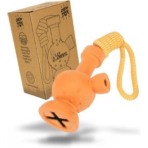 Dog Tug Toy with Rope Dog Entertaining Toys, Treat Dispensing Dog Toy, works for all dog sizes and breeds. Fun Novelty Gift - Rubber Dog Toy with funny shape Tug-A-War - Blue Body & Orange Rope
