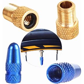 Anodized Alloy Presta Valve Caps and Copper Presta to Schrader Bicycle Bike Valve Adaptor Tube Pump Air Compressor Tools Car Converter