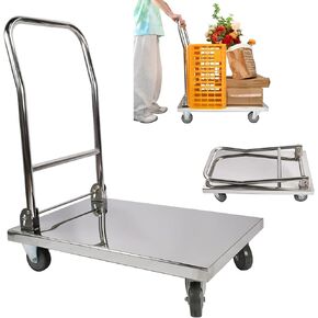 lesolar Push Cart Dolly 800lbs Folding Platform Truck Cart 32"x20" Heavy Duty Moving Platform Hand Truck Stainless Steel Foldable Moving Flatbed Dolly Cart with 360 Degree Swivel Wheels