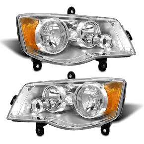 ADCARLIGHTS متوافقة مع 2011 2012 2013 2014 2015 2016 2018 دودج جراند كارافان، 08-16 كرايسلر تاون آند كانتري المصابيح الأمامية كروم الإسكان عاكس العنبر للسائق وجانب الركاب