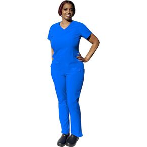 ANGIE UNIFORMS YOGAFLEX Scrubs for Women Set. Side Spandex 2 Pockets Top / 5 Pockets Scrub Pants. Soft & Stretchy Scrub Set.