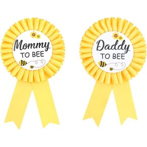 Daddy to bee & Mom to bee Tinplate Badge Pin - What Will Baby Be Baby Shower Button New Dad Gifts Gender Reveals Party Baby Bee Rosette Button Baby Celebration (Yellow)