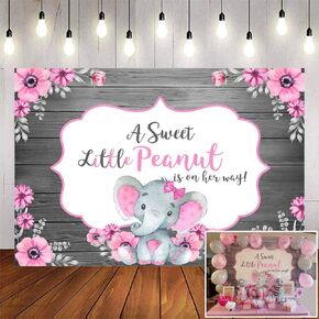 Avezano Little Peanut Backdrop for Girls Baby Shower Party Background Pink Elephant and Floral Backdrops A Little Peanut is On The Way Baby Shower Supplies(8x6ft)
