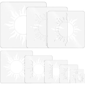 Chunful 9 Pcs Sun Stencil Reusable Sun Stencil Decoration Template Plastic Square Sun Drawing Painting Stencils for Painting Wood Floor Wall Fabric and DIY Crafts Projects, 9 Sizes