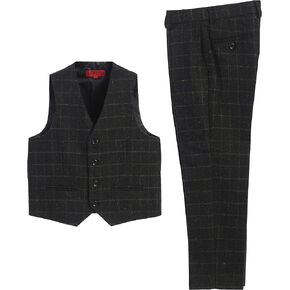 Gioberti Kids and Boys 2 Piece Tweed Plaid Vest and Pants Set