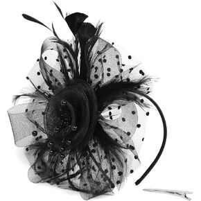 قبعة LXKBD Fascinators مزودة بريش شبكي على شكل زهرة على عصابة رأس ومشبك شعر وأغطية رأس لحفلات الكوكتيل والشاي للفتيات والنساء باللون الأسود in Kuwait