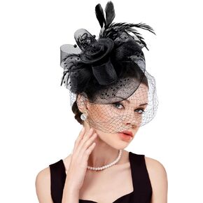 dressfan Fascinator Hat Womens Vintage Wedding Veil Hat 20s Hair Accessories for Kentucky Derby/Wedding/Cocktail/Tea Party