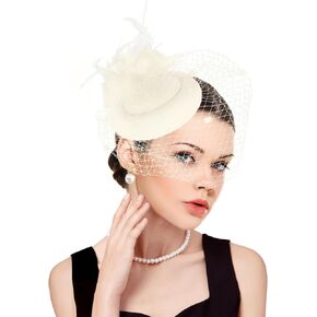 dressfan Fascinator Hats Headpiece Womens Vintage Pillbox Hat Wedding Veil Hat for Kentucky Derby/Wedding/Cocktail/Tea Party