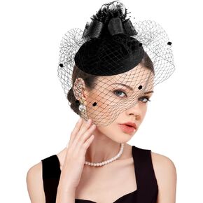 dressfan Fascinator Hats Headpiece Womens Vintage Pillbox Hat Wedding Veil Hat for Kentucky Derby/Wedding/Cocktail/Tea Party
