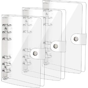 wexpw 3 Pack A6 Transparent Soft PVC 6 Ring Binder Cover Clear Binder Notebook Cover A6 Binder for Refillable Notebook,School,Office,Meeting