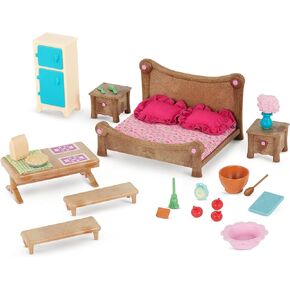 Li'l Woodzeez Master Bedroom & Dining Set – Miniature Furniture and Kitchen Accessories – 26pc Toy Set with Bed, Table, Fridge, and More – Toys for Kids Age 3+