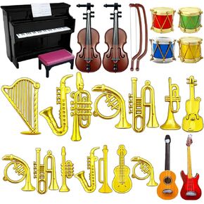 27 قطعة من الآلات الموسيقية لبيت الدمى، نموذج آلة موسيقية صغيرة لبيت الدمى بما في ذلك البيانو والجيتار والكمان والطبول والساكسفون وما إلى ذلك. نموذج ملحق لغرفة الموسيقى الصغيرة لبيت الدمى in Kuwait