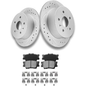 HYFTJYZ Rear Brake Pads and Rotors Kit for Automotive Replacement for 2013-2018 Acura RDX/2013-2018 Acura RDX and 2005-2016 Honda CR-V,Ceramic Brake Pads,Drilled and Slotted Disc Rotors,Smooth Braking