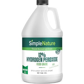SimpleNature 12% Food Grade Hydrogen Peroxide Solution - 1 Gallon - Natural Multipurpose Cleaner - Made in USA - Ideal for Commercial, Residential, Kitchen, Bath, Laundry, and More - Ecofriendly