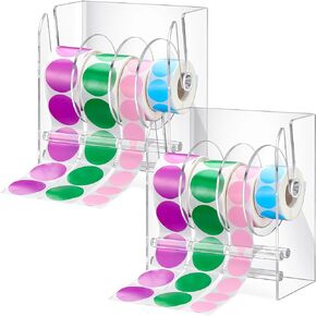 FoldTier 2 Pcs Adjustable Label Dispenser Acrylic Sticker Dispenser Sticker Roll Holder Clear Label Holder Sticker Holder Organizer Sticker Stand Label Holders for Home Office Desktop (12 Disks)