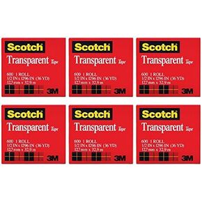 Scotch Premium Transparent Film Tape, Clear, 1/2 Inch x 36 Yards (600), 6 Packs