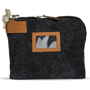 Cash Bag, Money Bank Deposit Register Bag with Lock and 2 Keys, 11 x 8.6 inches, Durable Water-resistant Waxed Canvas and Leatherette Pouch with Zipper for Documents and Jewerly