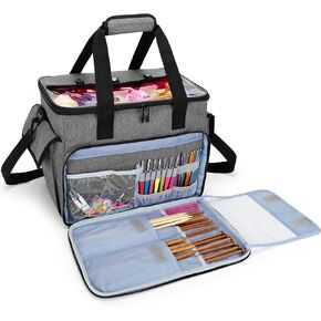 CURMIO Knitting Bag, Yarn Storage Tote with Compartments for Knitting Needles, Crochet Hooks, Knitting Project and Accessories, Bag Only, Dandelion in Kuwait