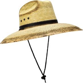 Rising Phoenix Industries Mexican Palm Leaf Straw Lifeguard Sun Hat, Black Hatband, Vented Crown, Chin Strap