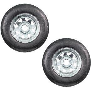 eCustomRim 2-Pack Radial Trailer Tire On Rim ST205/75R14 LRD 14" 5 Lug Spoke Wheel Galvanized - 6 Year Warranty w/Free Roadside