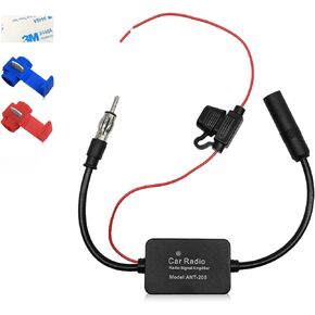 12V Car FM Radio Antenna Booster - Signal Booster Amplifier Amp Reduce Noise - DIN Plug Connector Adapter for Car Truck SUV Boat Stereo, Audio, Radio, Head Unit Receiver