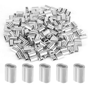 AIEX 200Pcs Aluminum Crimping Loop Sleeve Wire Rope Sleeves Ferrule Crimping Loop Sleeve for 1/16" Diameter Wire Rope and Cable (1/16 Inch)