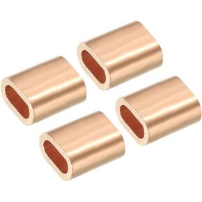 PATIKIL 3/16"/ 5mm Wire Rope Crimping Loop Sleeve, 4 Pack Copper Single Oval Hole Cable Crimps for Wire Rope Cable Ferrule, Golden