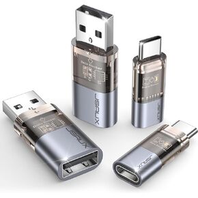 JSAUX USB Data Blocker(2-Pack), Transparent 2-in-1 USB-A Male to USB-A & USB-C Female Data Blocker Only for Charge, Protect Against Juice Jacking, Refuse Hacking Provide Safe Charging