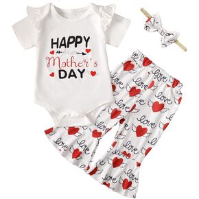 Newborn Girl Mother's Day Clothes Baby Happy First Mother's Day Flare Pant Outfit