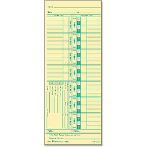 Tops Time Cards , Weekly, 1-Sided, Numbered Days, 3-1/2" x 9", Manila, Green Print, 500-Count (1252)