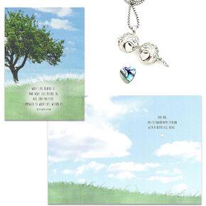 Smiling Wisdom - Beautiful Heart Encouraging Inspiring Greeting Card and Matching Tree Locket with Abalone Heart Gift Set - Her Woman Sister Friend Daughter Teacher Mom - Stainless Steel