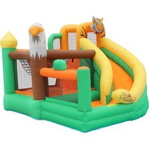 Bounce House with Slide for Kids, Inflatable Bouncy Castle with Blower, Basketball Hoop and Toss Game for Parties