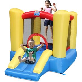 ACTION AIR Bounce House، منزل ترتد قابل للنفخ للأطفال الصغار مع منفاخ للأماكن الداخلية/الخارجية، قلعة نطاطية مقاس 85 × 61 × 55 بوصة مع خياطة متينة وسميكة جدًا، منزل قفز مع منزلق، عمر 3-4 سنوات
