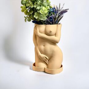 Female Body Planter, shy woman Plant Pot, Body Vase, Plant Lover Gift with drainage hole and drip tray (Sand Beige color)