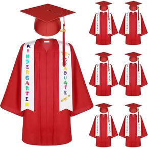 6 Sets Matte Kindergarten Graduation Gown Cap Set with 2024 Tassel Stole Certificate Graduation Gifts Bracelet