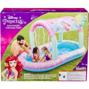 SwimWays Disney Princess Ariel Water Castle Deluxe Inflatable Pool, Above Ground Pool with Canopy and Fast Inflation for Kids Aged Aged 3 & Up