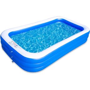 Sumbee Inflatable Swimming Kiddie Pool for Adults Kids Ages 6-12, Size 120" X 72" X 22" Large Blow Up Pool for Family Backyard Outdoor Toddler,Big Rectangle Pool for Children,Full-Sized,Blue