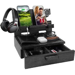 VEIYAILU Gifts for Men Women Husband Son Boyfriend Him Nightstand Organizer Wood Phone Docking Station Gift Ideas for Birthday Mother's Day,Father's Day, Christmas, and Valentine's Day (Walnut)